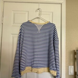 Free People Blue and White Striped Crewneck Sweater